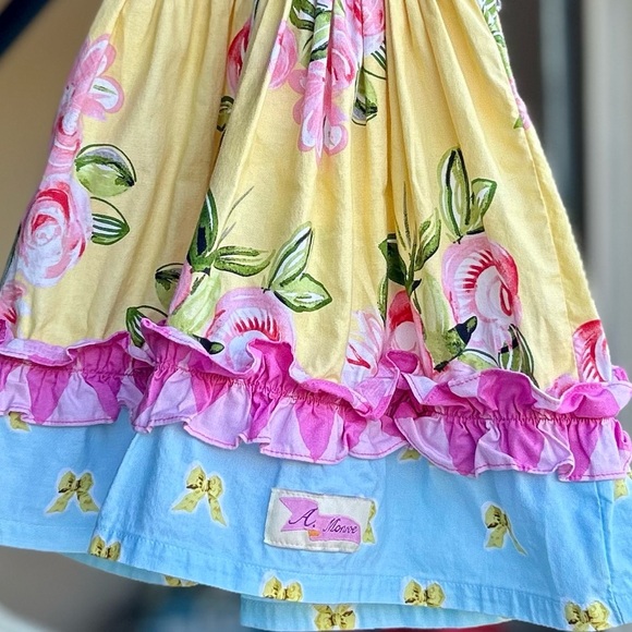 Girls boutique yellow/pink/blue floral sleeveless Dress with ruffles 18m - Picture 7 of 12